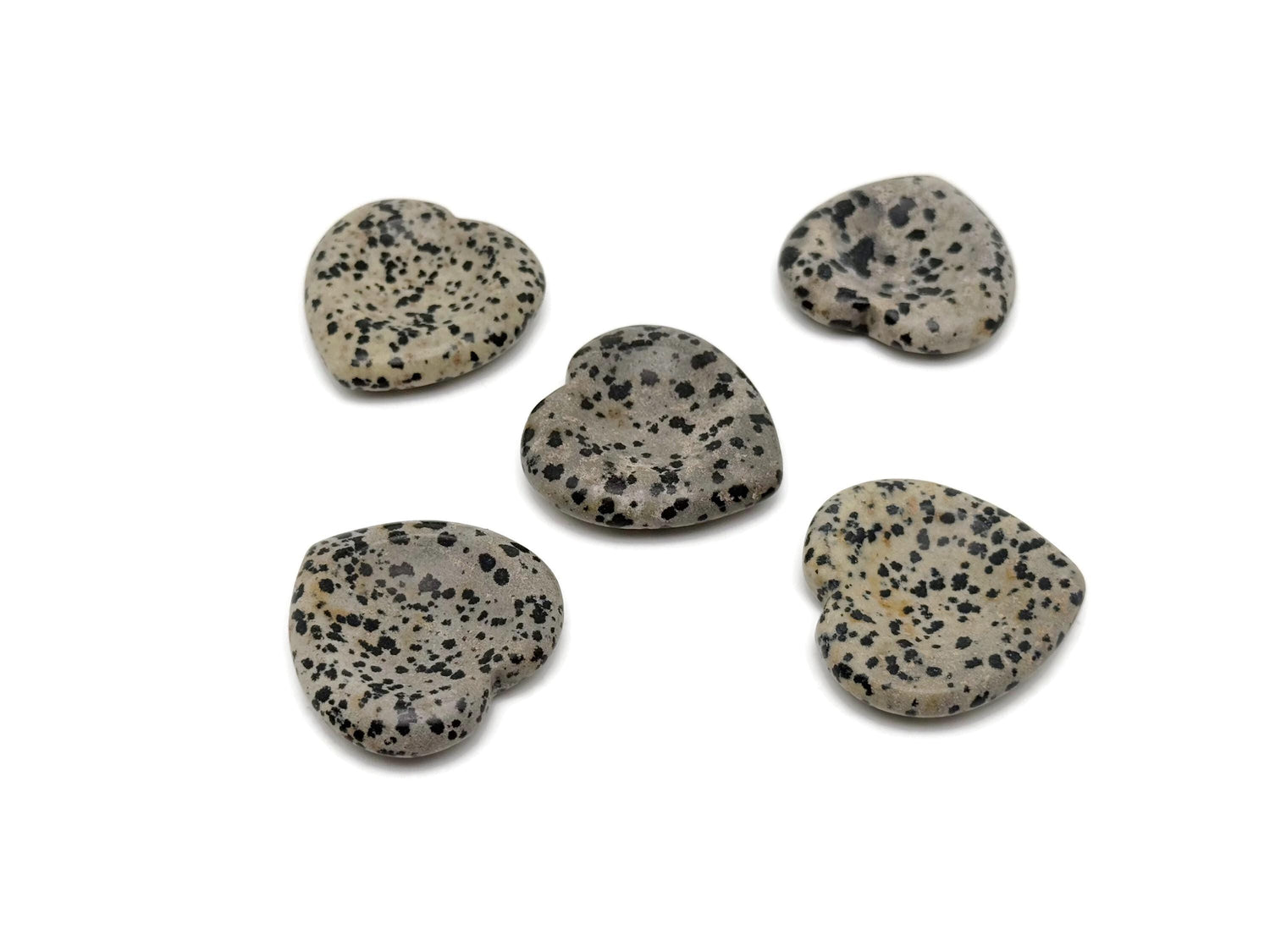 Pierre anti-stress en jaspe dalmatien en forme de cœur ?€? Pierre anti-stress en cristal ?€? Chakra du cœur relaxant - Cristaux de voyage - Réduction du stress - WO1011