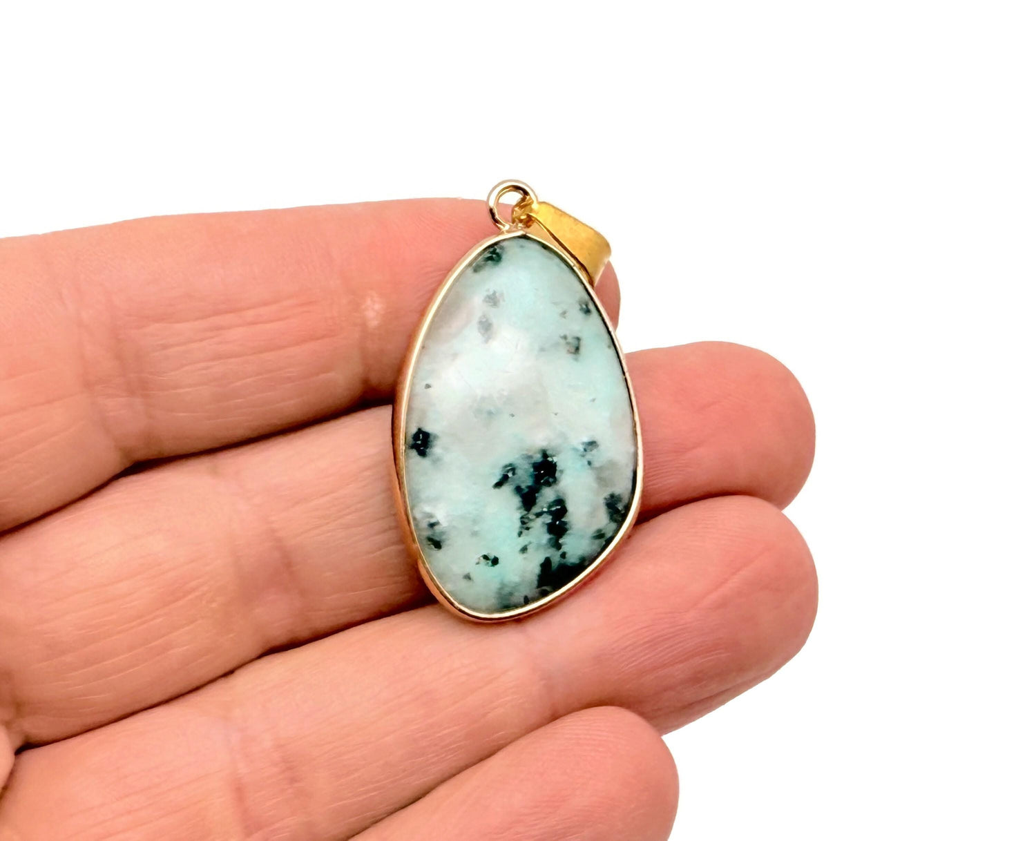 Kiwi Jasper Gold Gemstone Pendant - Dainty Jewelry DIY Charms - NC1743