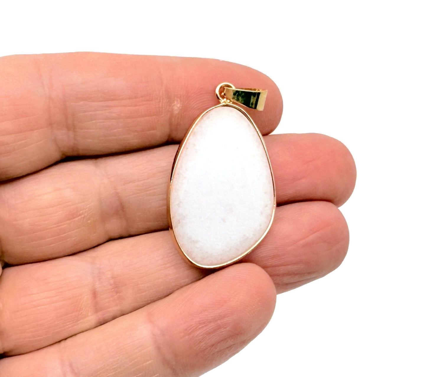 White Jade Gold Gemstone Pendant - Dainty Jewelry DIY Charms - NC1746