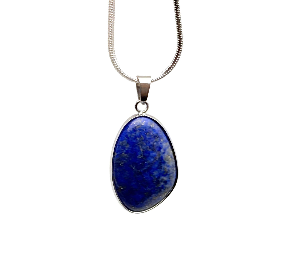 Dainty silver pendant featuring a polished lapis lazuli gemstone for jewelry DIY charms, with intricate silver detailing.