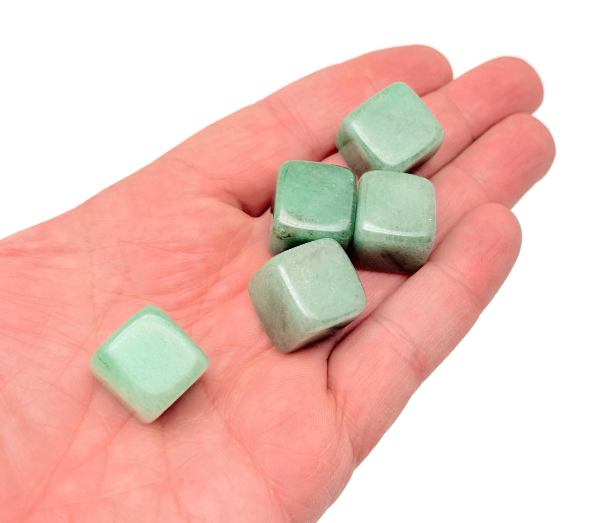 Handmade 16mm aventurine cube gemstone carved stone from GemstoneGO, showcasing its vibrant green color and smooth faceted surface.
