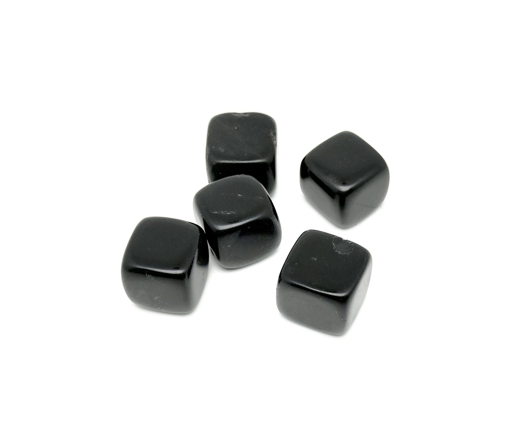 Handmade 16mm obsidian cube stone from GemstoneGO, carved with natural black volcanic rock for decorative or spiritual use.