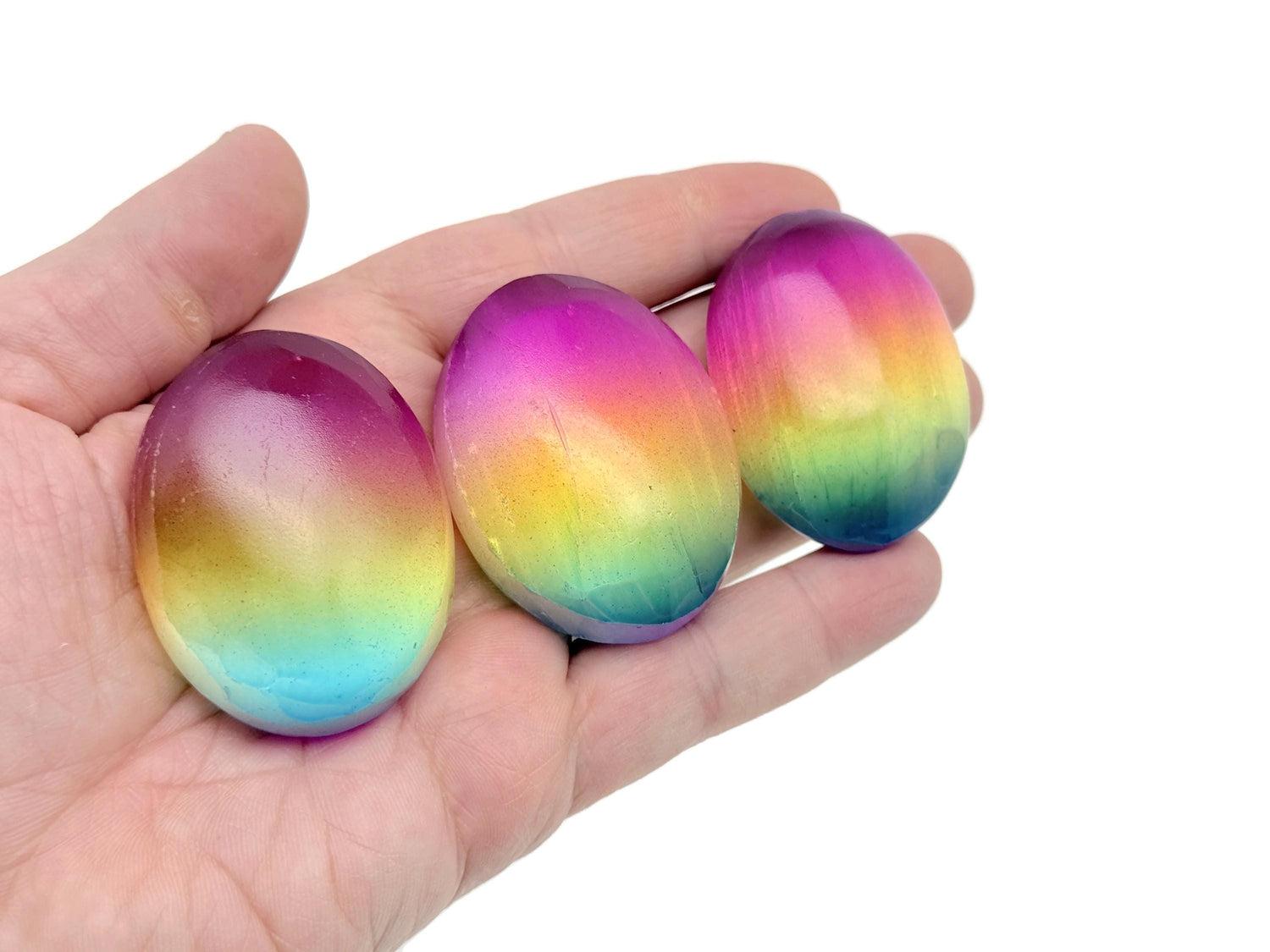 Rainbow Aura Quartz Palm Gemstone - Spa Stone - 50mm - PA1051