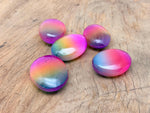 Rainbow Aura Quartz palm gemstone spa stone, 50mm, vibrant multicolored aura finish, smooth polished surface, ideal for meditation or relaxation.