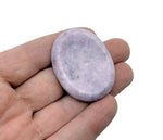Lepidolite worry stone from GemstoneGO, 4.5x3.5cm soothing crystal with purple and gray tones, smooth polished surface.