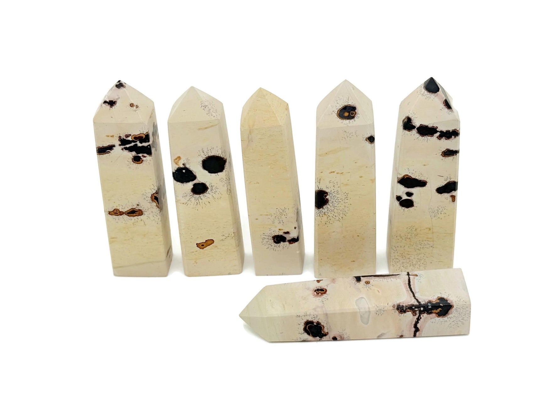 Picture Jasper obelisk tower crystal by GemstoneGO, showcasing a polished natural stone with earthy tones and unique patterns.