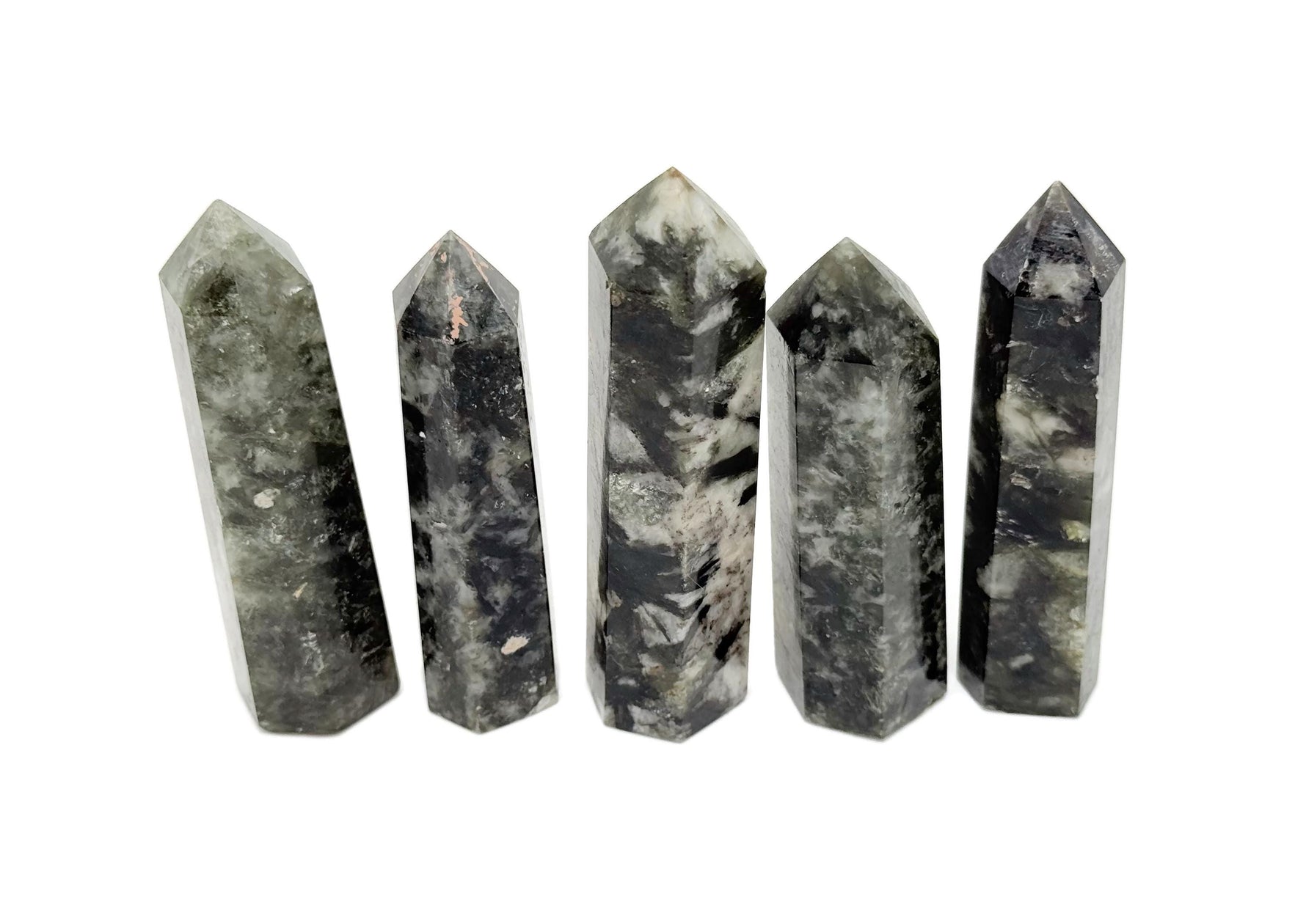 Green Lepidolite obelisk tower crystal from GemstoneGO with a polished, vibrant green and purple hue, showcasing its natural mineral structure.