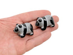 Panda Obsidian gemstone carving, 40mm, detailed panda figure in black volcanic glass by GemstoneGO, natural stone texture visible