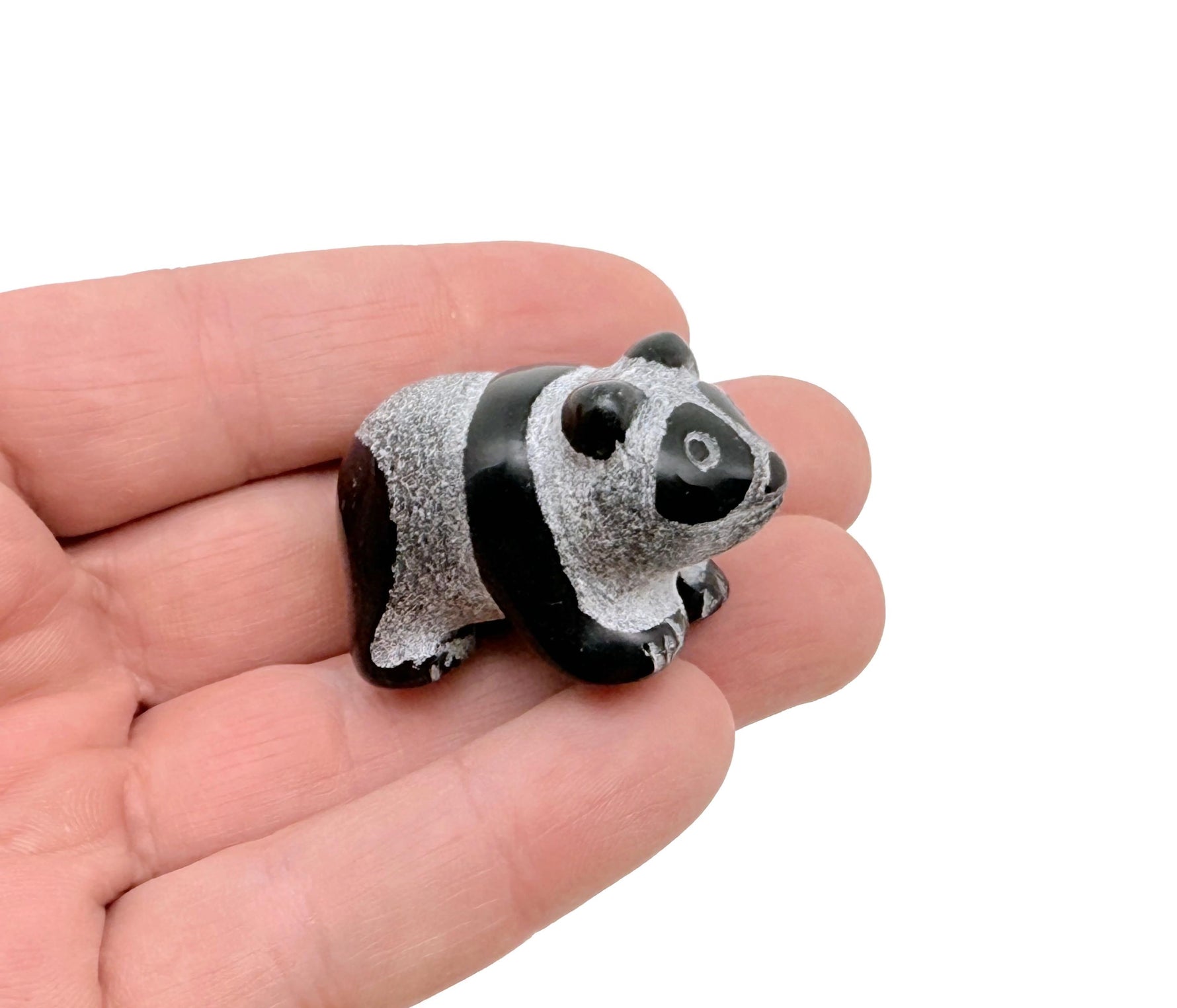 Panda-shaped Obsidian gemstone carving, 40mm, from GemstoneGO, detailed black stone sculpture of a panda for collection or display.