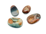 Ocean Jasper palm gemstone spa stone from GemstoneGO, showing a polished, rounded ocean-hued stone with natural patterns.