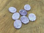 Lepidolite worry stone from GemstoneGO, soothing crystal, 4.5x3.5cm, polished smooth gemstone for stress relief.