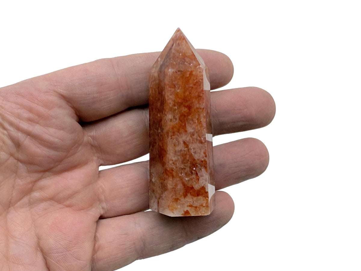 Red Hematoid Quartz Fire Quartz obelisk tower crystal with natural red and clear stone pattern, from GemstoneGO.