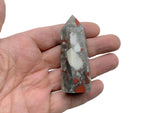 African Bloodstone obelisk tower crystal from GemstoneGO, featuring a deep green stone with red bloodstone inclusions.