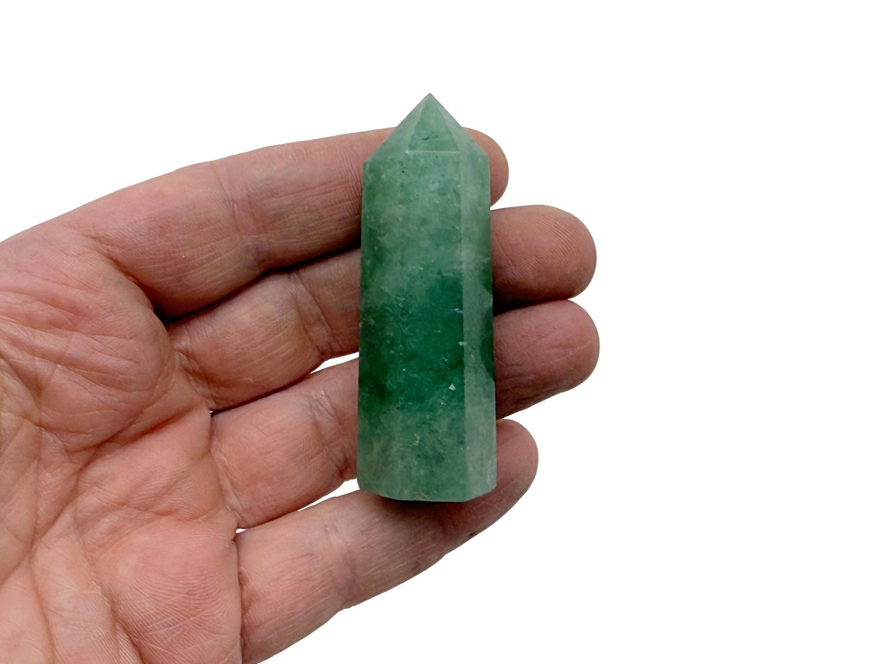 Green strawberry quartz obelisk tower crystal with polished surfaces and natural gemstone features, crafted by GemstoneGO.