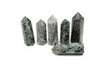 Green Jade Obelisk Tower made from Qinghai Jade gemstone, polished green crystal with natural stone markings, gemstone sculpture, GemstoneGO.
