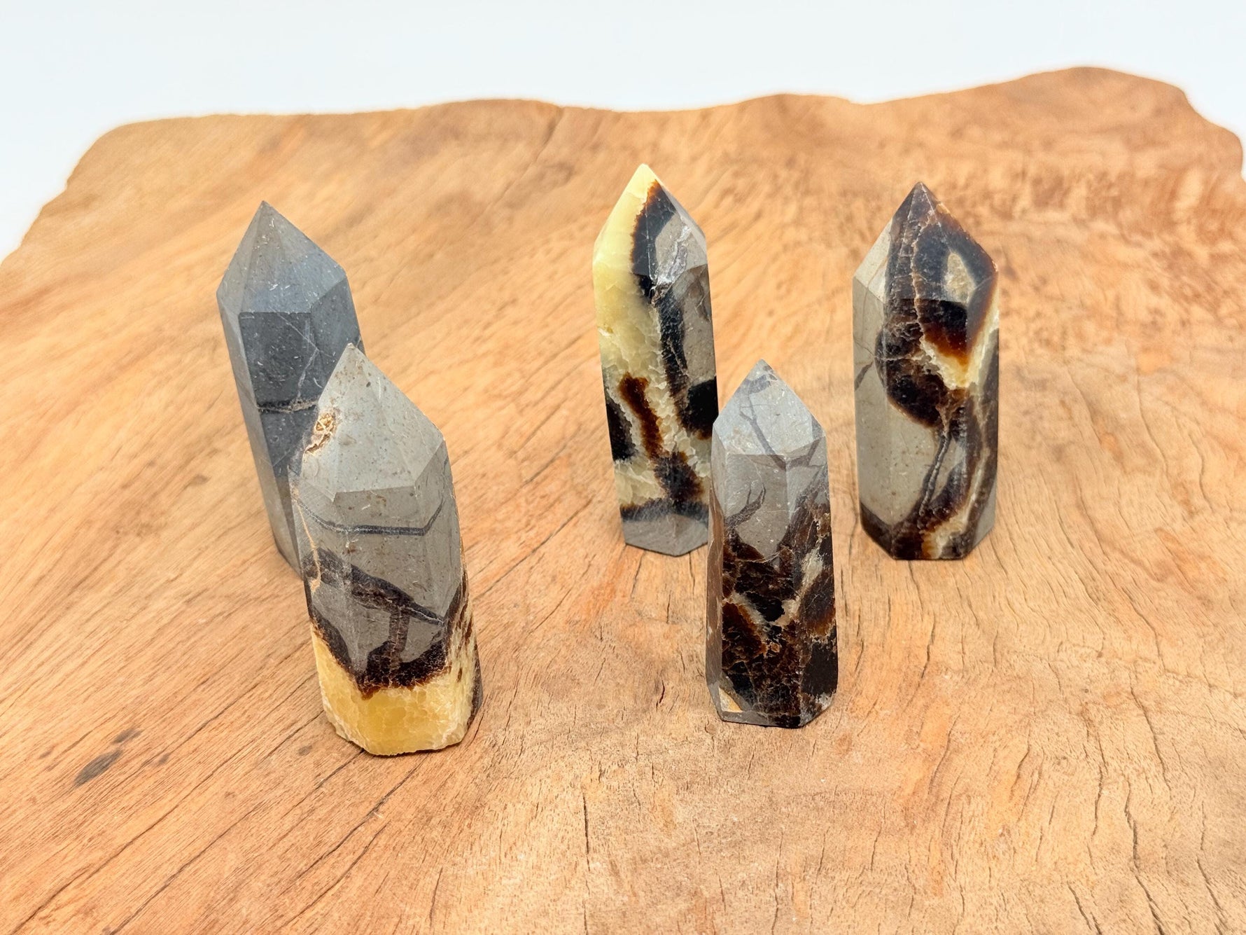 Septarian obelisk tower crystal, Dragon Stone from GemstoneGO, showing earthy tones and unique mineral patterns.