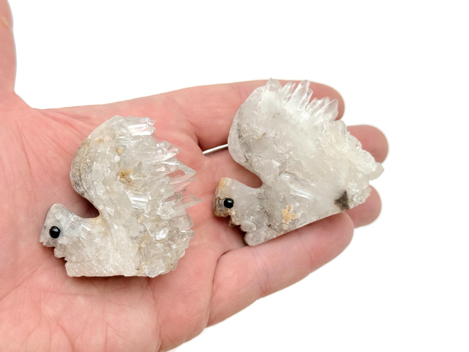 Squirrel-shaped quartz gemstone carving by GemstoneGO, detailed squirrel figurine with polished quartz surface.