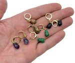 Gold plated gemstone drop hoop earrings by GemstoneGO featuring minimalist design and mixed natural gemstones.