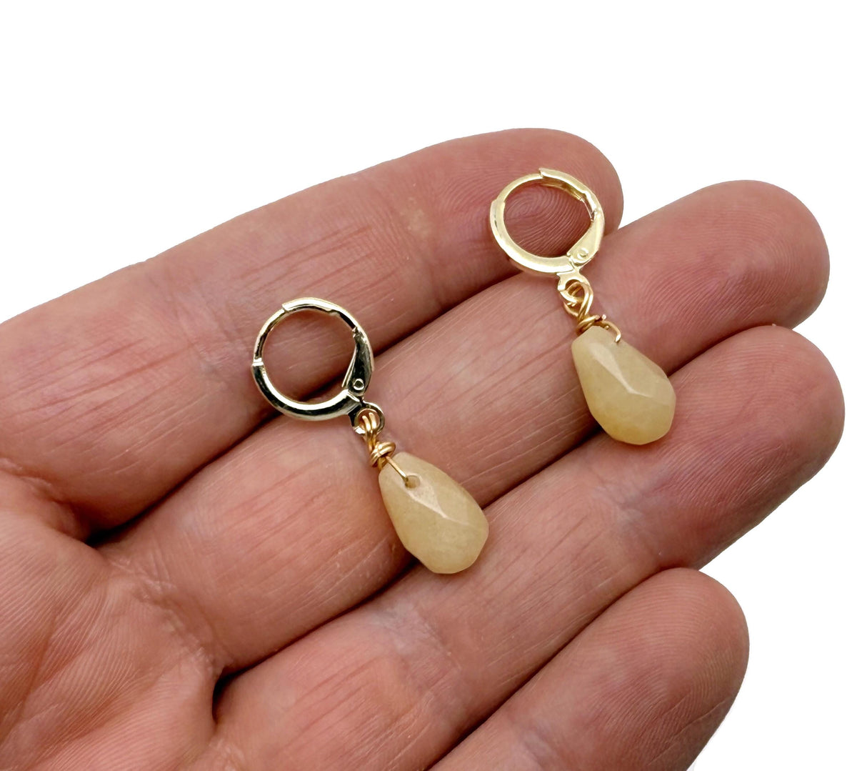 Gold plated gemstone drop hoop earrings with minimalist design featuring mixed natural gemstones by GemstoneGO.