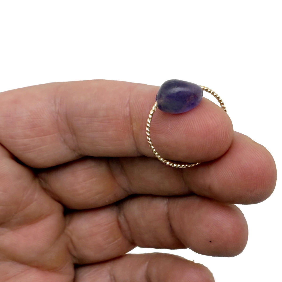 Dainty gemstone rings by GemstoneGO featuring gold wire bands with natural crystals in mixed colors.