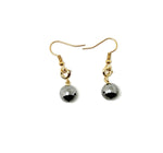 Gold Terahertz Ball Crystal Earrings by GemstoneGO featuring round crystal balls on gold hooks, elegant jewelry for women.
