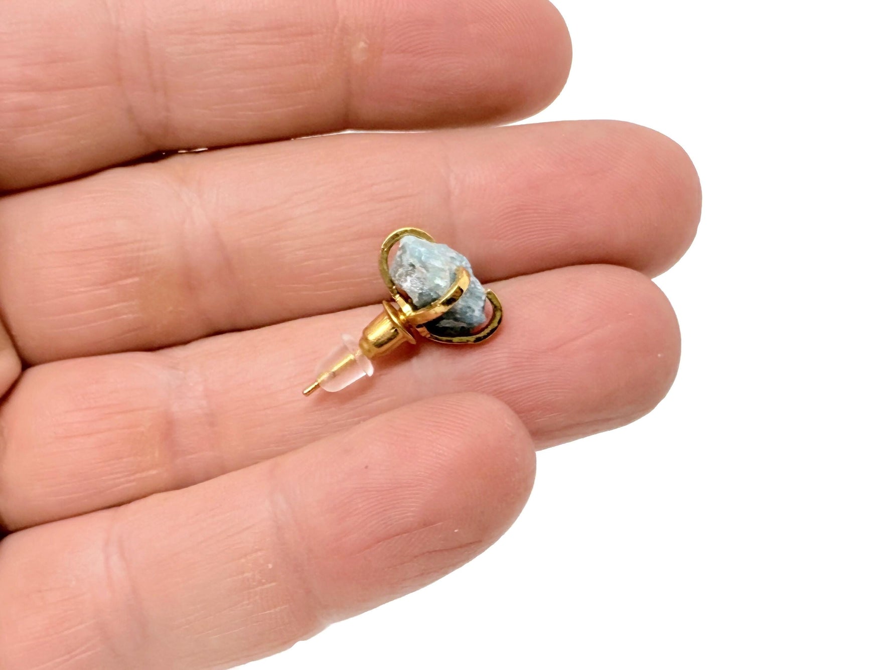 Rough crystal stud earrings with gold detailing by GemstoneGO, minimalist jewelry featuring natural gemstone textures.