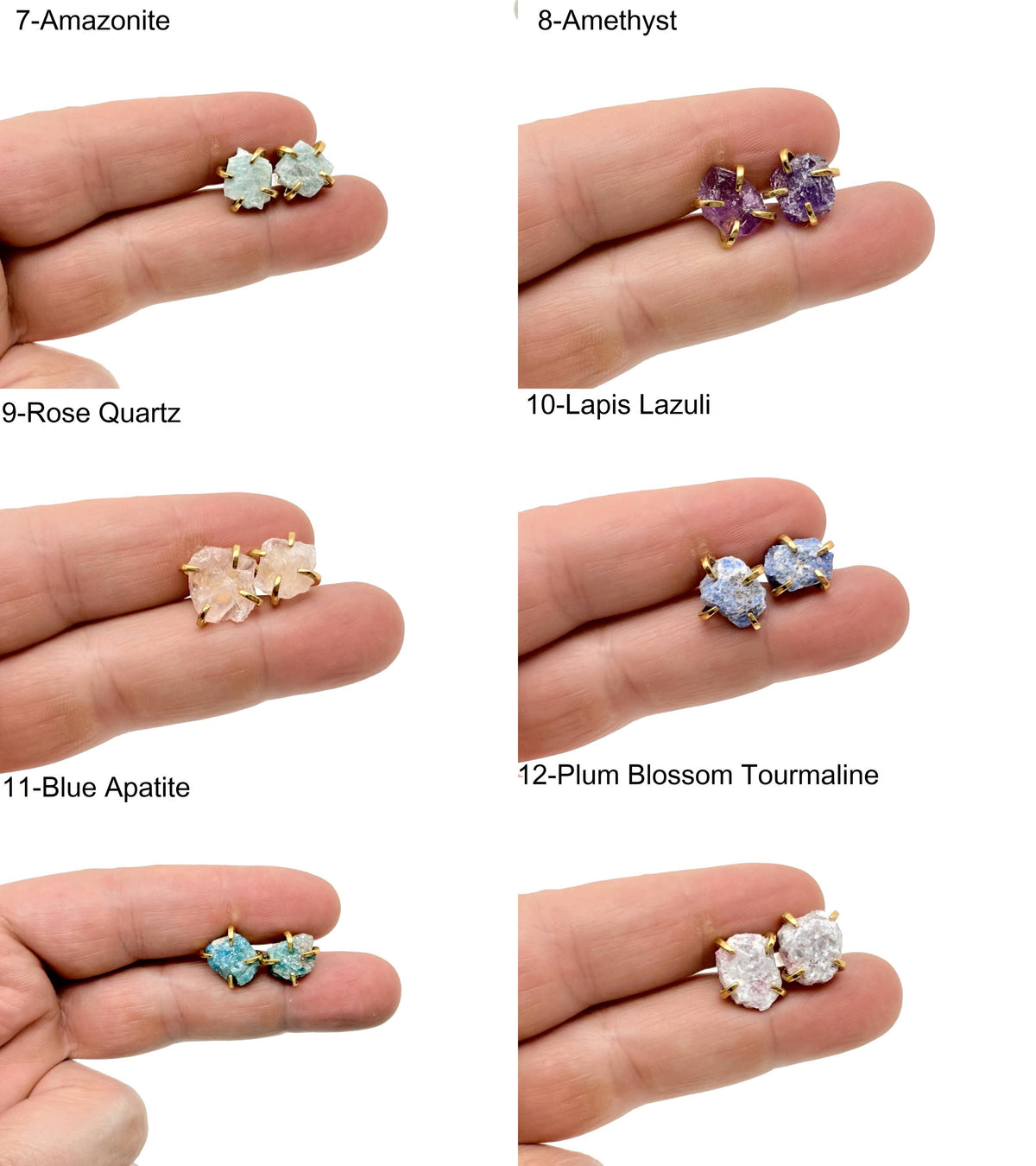 Rough crystal stud earrings with gold detailing from GemstoneGO, minimalist jewelry with natural gemstone texture.