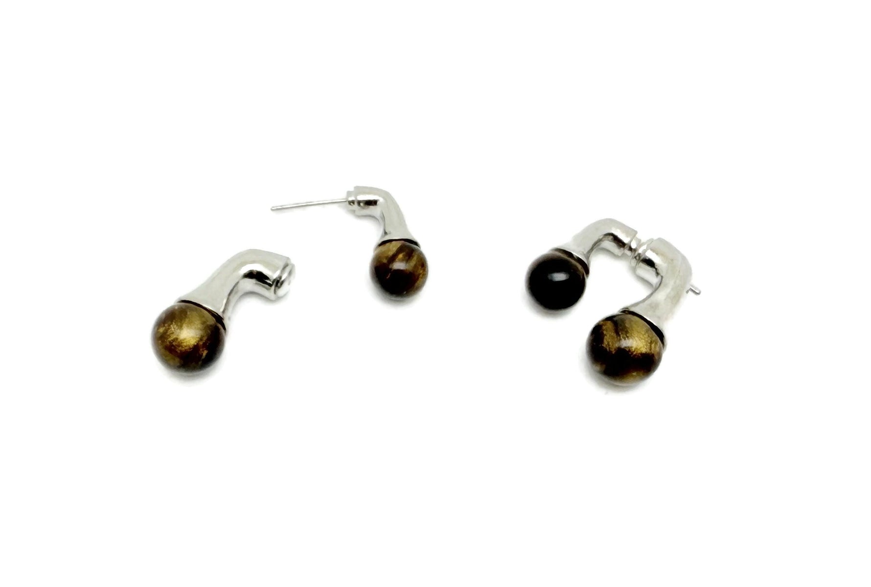 Tiger Eye stud earrings with chakra-inspired design by GemstoneGO, showcasing smooth, polished gemstone beads.