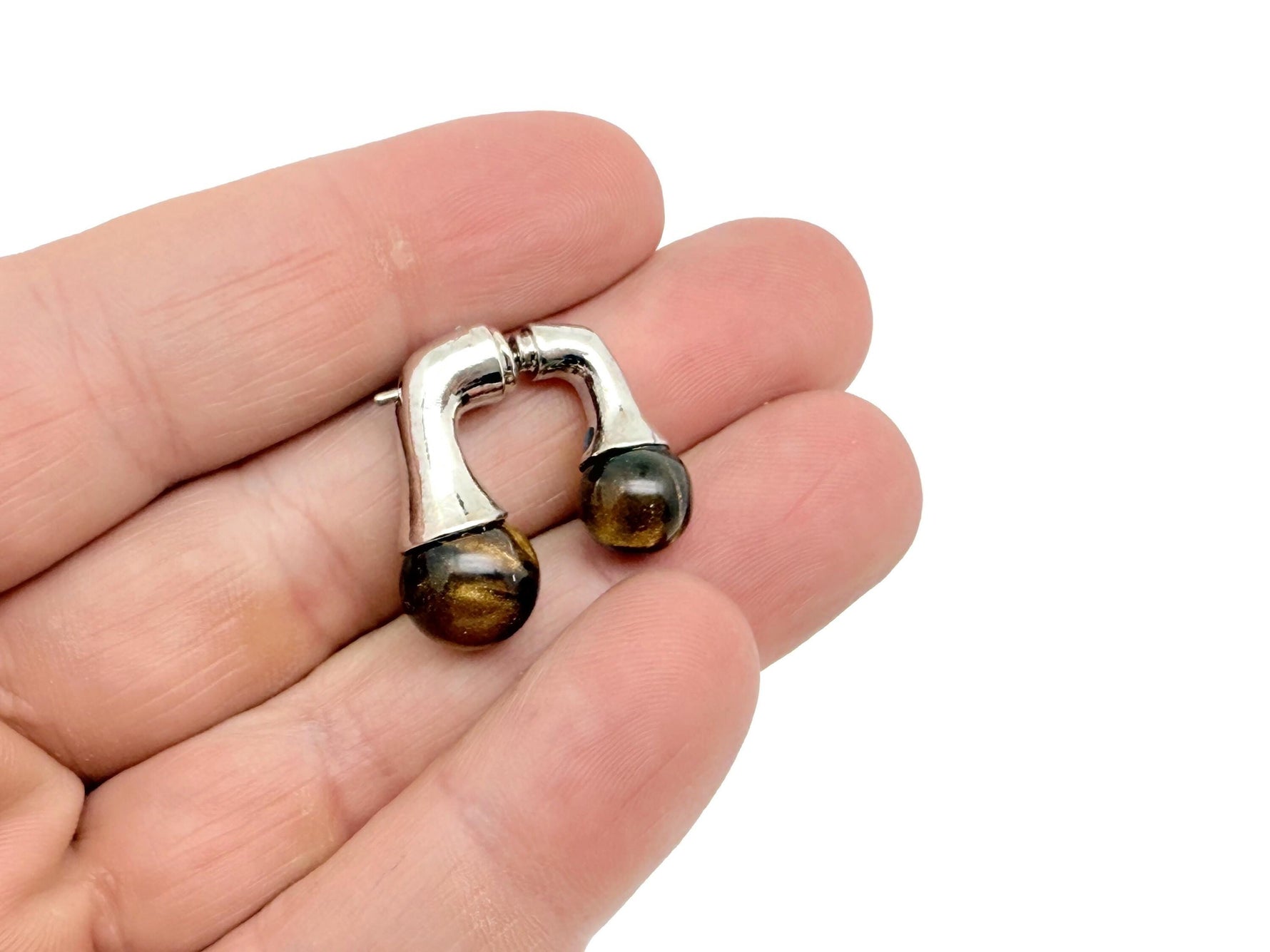 Tiger Eye stud earrings from GemstoneGO featuring chakra-inspired design and polished gemstone finish.