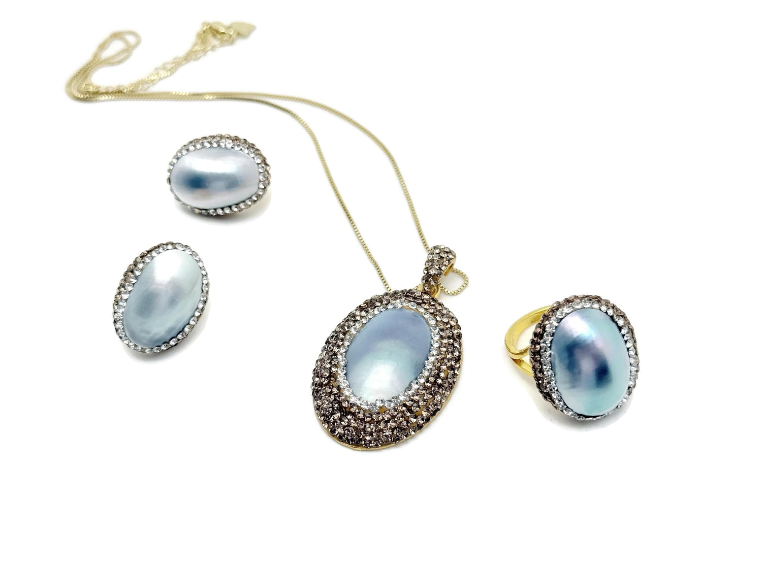 Elegant Blue Pearl Jewelry Set - Bridal or Evening Gift Set - NC1798