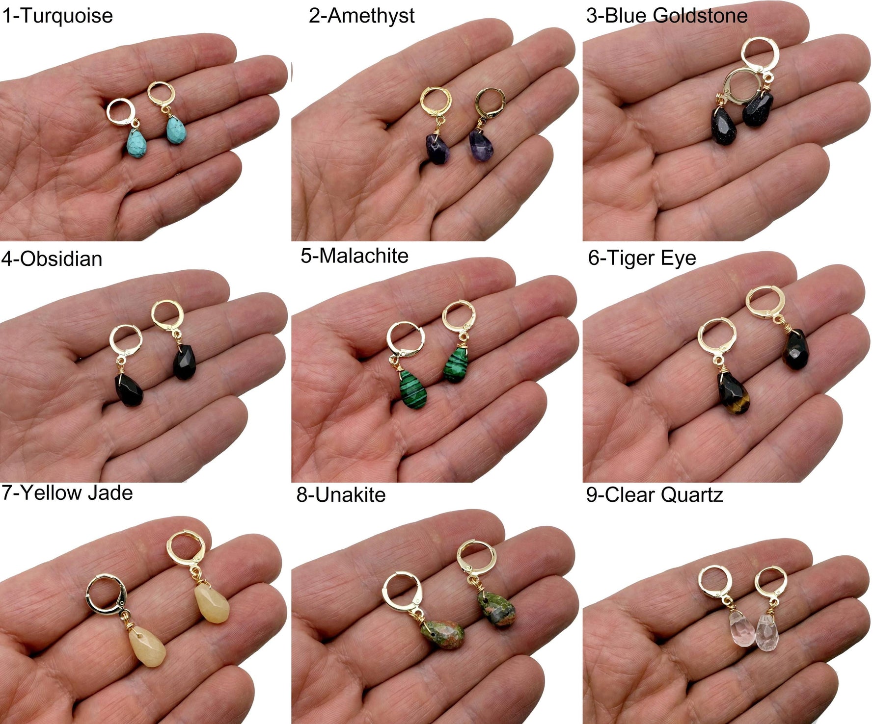 Gold plated gemstone drop hoop earrings with minimalist design, featuring natural colorful gemstones from GemstoneGO.