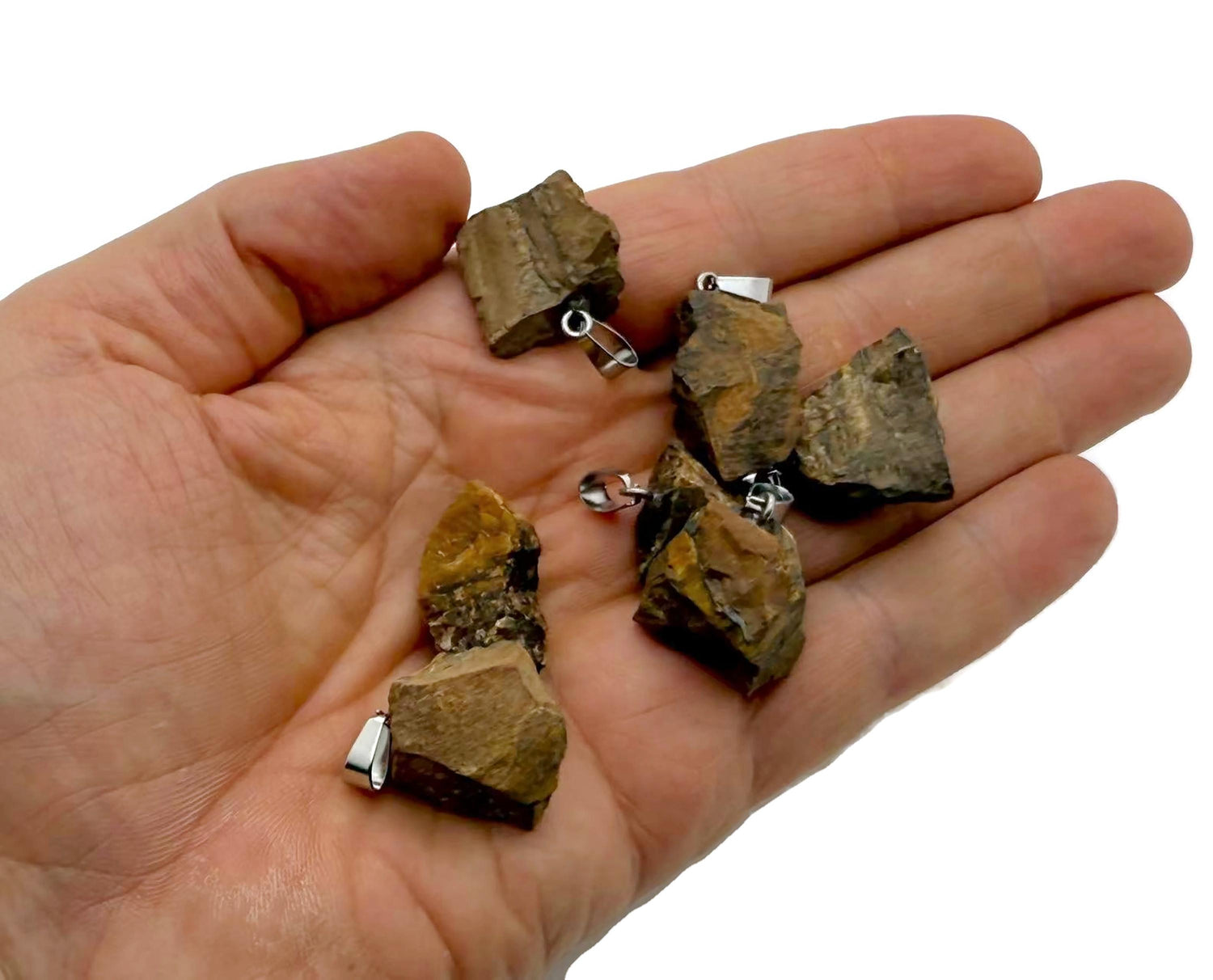 Tiger Eye crystal pendant from GemstoneGO, showcasing a polished oval gemstone with a silver bail for jewelry making.
