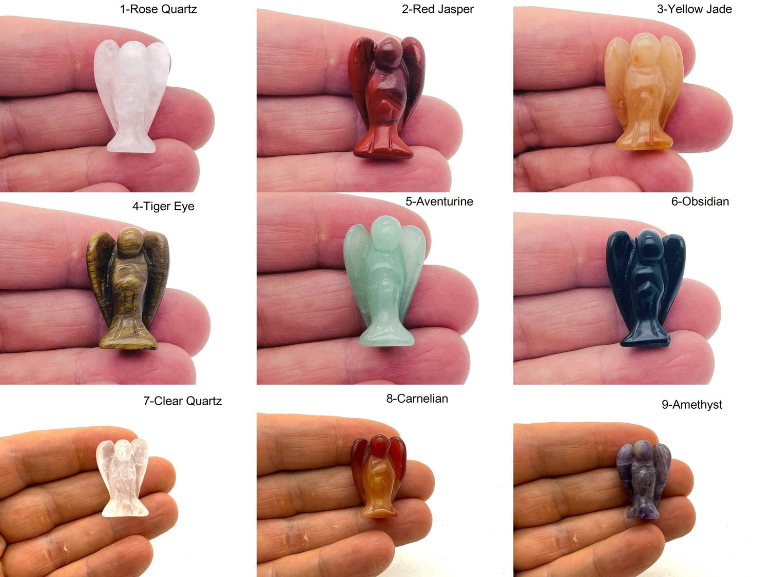Handmade 30mm crystal angel animal figure by GemstoneGO, carved gemstone animal with detailed craftsmanship and vibrant colors.
