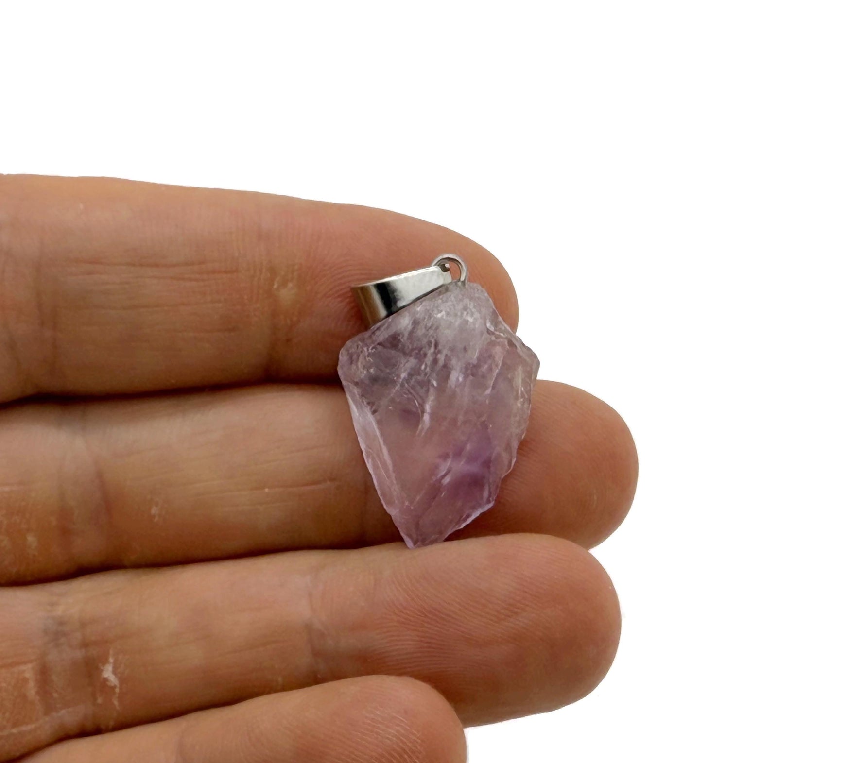 Amethyst crystal pendant for jewelry making by GemstoneGO, showcasing a polished purple gemstone with silver bail.
