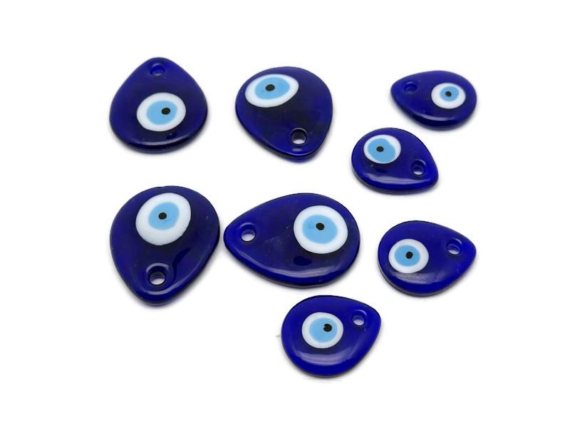 Blue glass evil eye charm from GemstoneGO featuring a Turkish Nazar design, perfect for home decor or as a protective talisman.