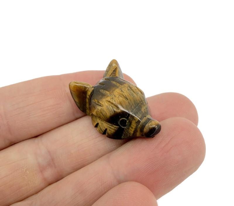 Handmade carved crystal fox head animal figure, 30mm, gemstone sculpture with intricate details, from GemstoneGO.