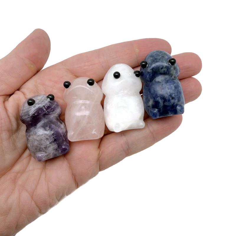 Handcrafted gemstone frog monster carving by GemstoneGO, featuring vibrant crystal details and intricate creature design.