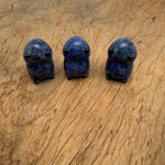 Handcrafted Sodalite frog monster gemstone carving, detailed creature statue with vibrant blue and white mineral patterns.