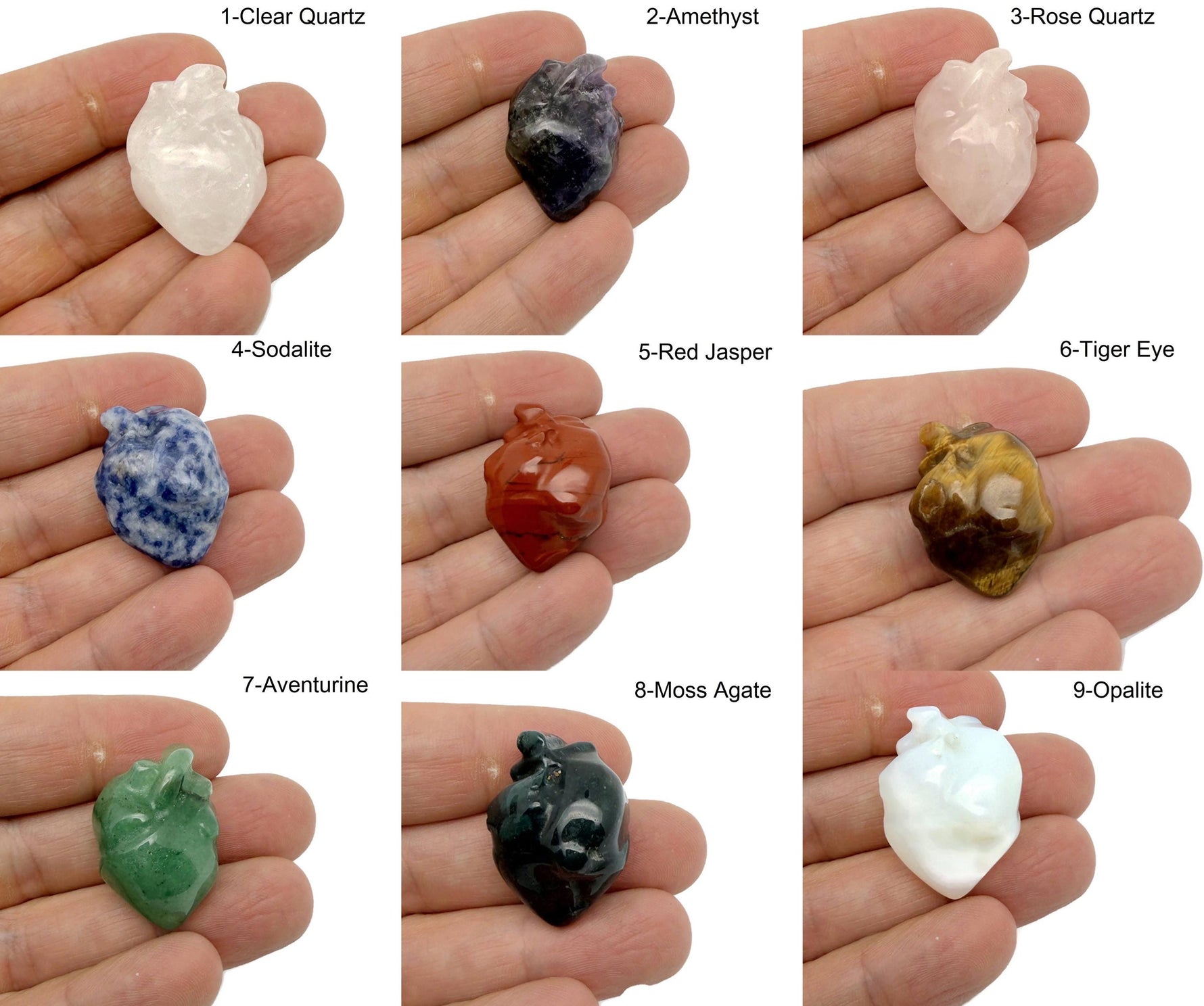 Handmade 30mm heart-shaped crystal gemstone carving by GemstoneGO, featuring intricate details and vibrant colors.