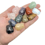 Handmade carved crystal owl figure from GemstoneGO, 30mm animal sculpture with colorful gemstone details.
