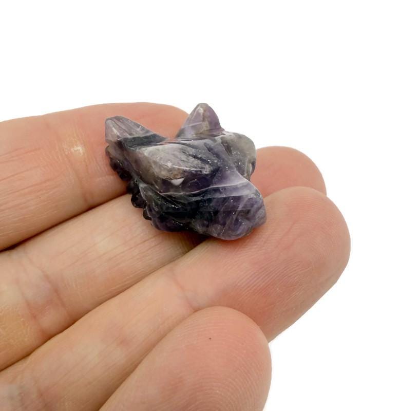 Handmade carved crystal wolf head animal figure, 30mm gemstone sculpture in mixed stones by GemstoneGO.
