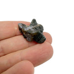 Handmade carved crystal wolf head animal figure from GemstoneGO, 30mm, with detailed natural gemstone textures.