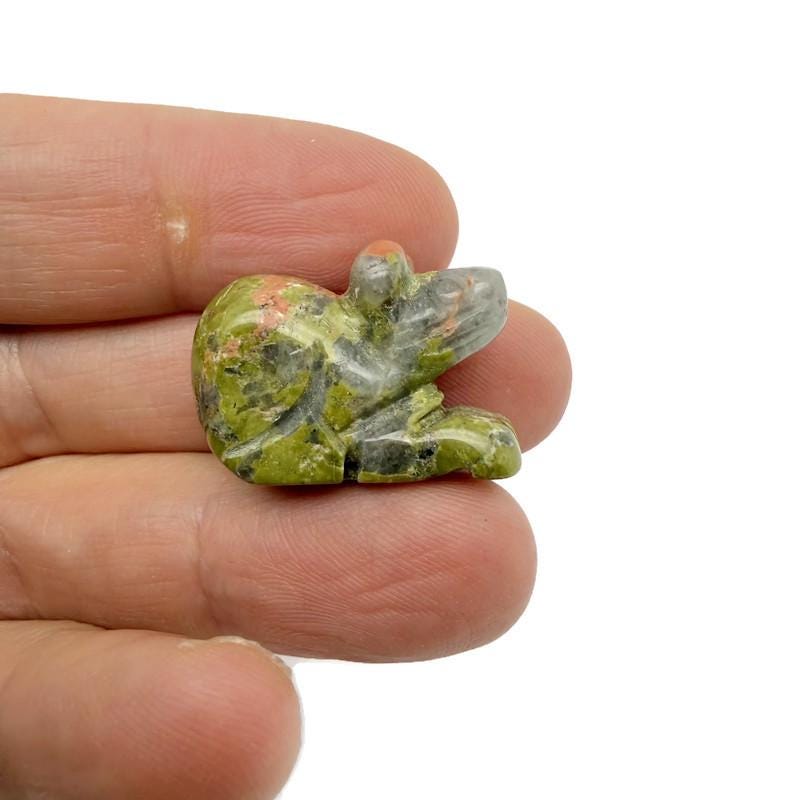 Handmade carved crystal mouse animal figure, 30mm, gemstone sculpture with mixed colorful stones by GemstoneGO.