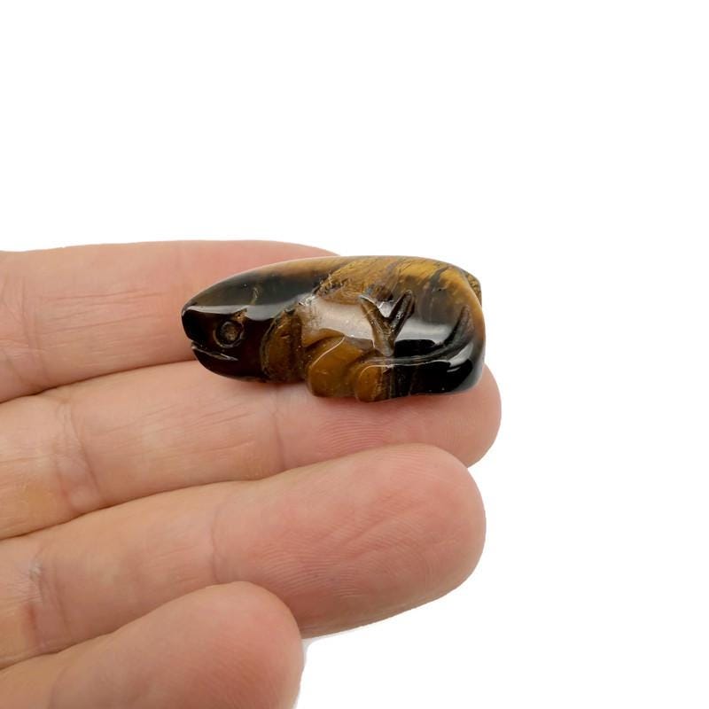 Handmade carved crystal lizard animal figure by GemstoneGO, 30mm, featuring a colorful mixed gemstone design.