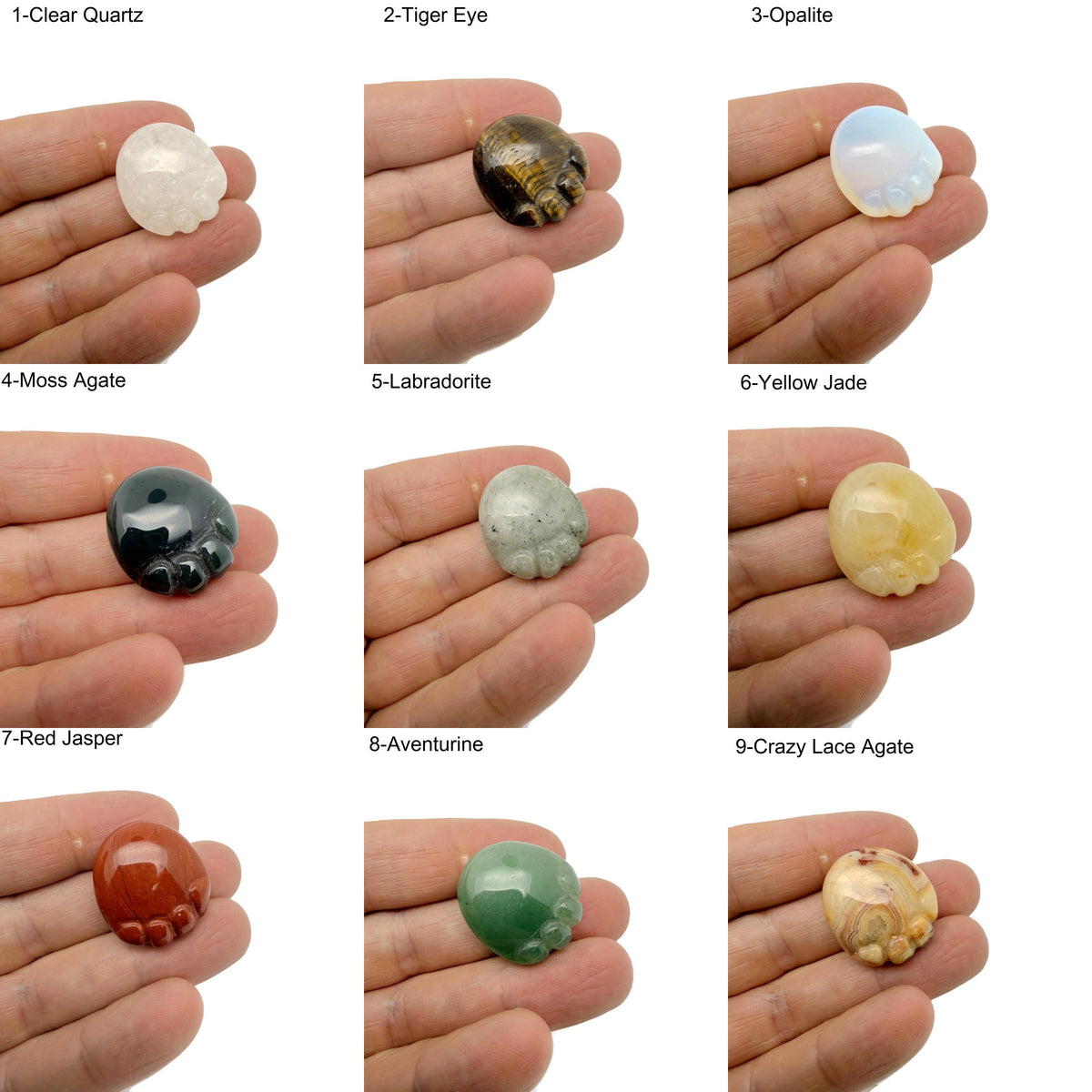 Handmade gemstone crystal cat paw animal figure, carved, 25mm, in mixed colors, by GemstoneGO.