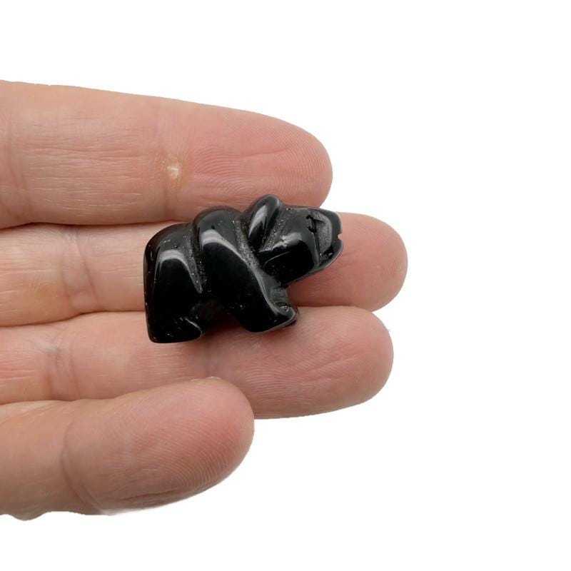 Handmade 30mm carved crystal bear animal figure by GemstoneGO, featuring a colorful mixed gemstone design.