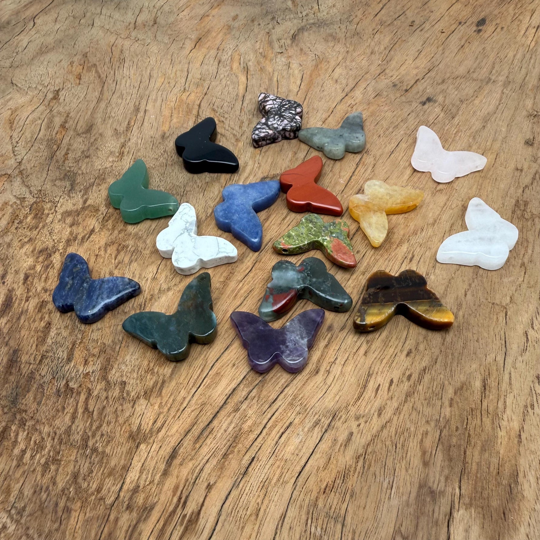 Handmade 30mm crystal butterfly drilled beads with animal figure carvings in mixed colors, by GemstoneGO.