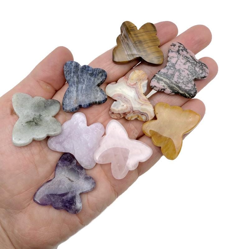 Handmade gemstone crystal butterfly animal figure, 35mm carved design in a mix of colorful stones by GemstoneGO