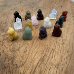 Handmade carved crystal cat animal figure by GemstoneGO, 30mm, featuring a colorful mixed gemstone design.