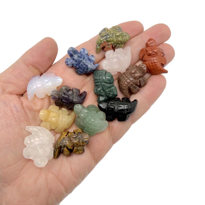 Handmade crystal crocodile animal figure, carved gemstone with detailed features, measuring 30mm from GemstoneGO.